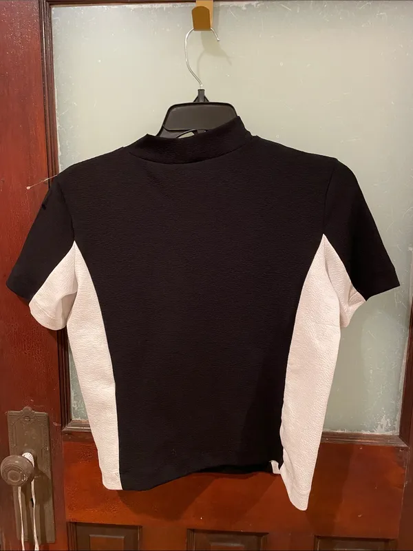 Zara Black and White Mock Neck Colorblock Top - Image 3