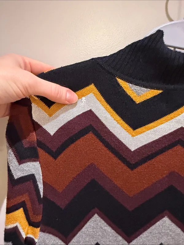 Missoni Chevron Knit Cardigan in Black, Mustard & Rust - Image 5