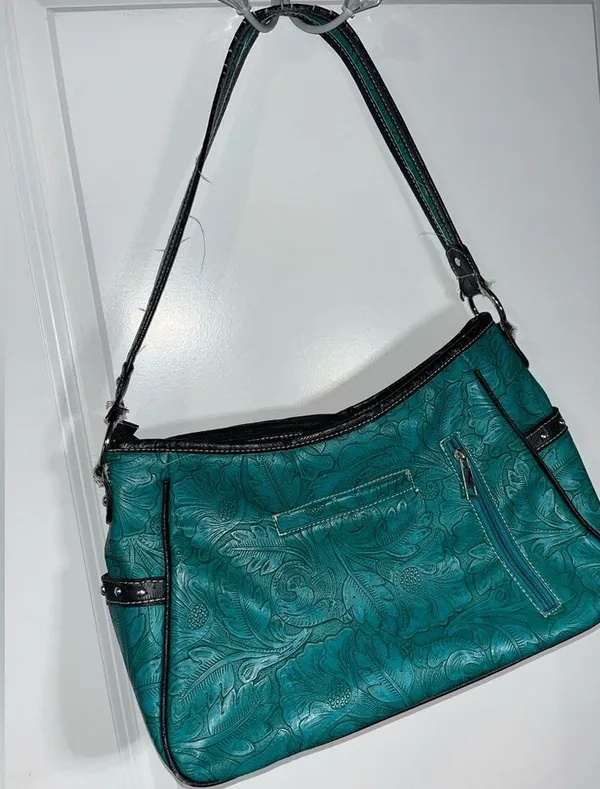 Tooled Leather Laser Cut Purse Feather Country Western Handbag Shoulder Bag - Image 5