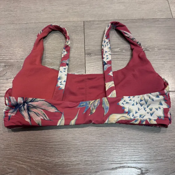 Roxy Womens Tropical Floral Scoop‎ Neck Bikini Top Berry Red Blue Size Small - Image 4