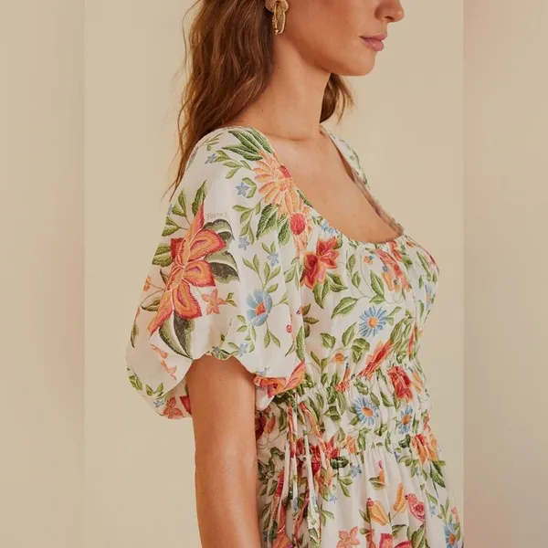 Farm Rio Off-White Bloom Garden Euroflax Premium Linen Mini Dress L - Image 5