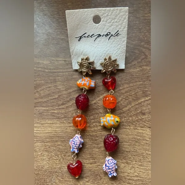 NWT Free People Euro Summer Dangles In Red Rouge - Image 3