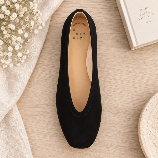 A New Day Neve Black Microfiber Square Toe Memory Foam Ballet Flats 6.5 - Image 4