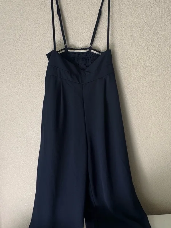 Smocked Bodice Wide-Leg Jumpsuit in Navy - Image 5