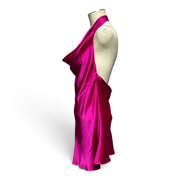 Mable Satin Open Back Halter Drape Neck Mini Dress Pink Medium - Image 3