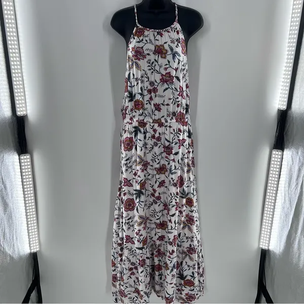 Old Navy Women’s Multicolor Floral Print/White Background Maxi Sleeveless Dress - Image 5