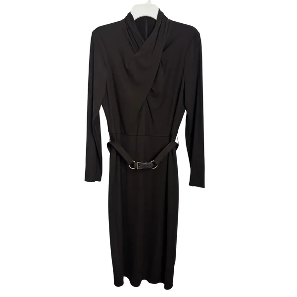 NWOT Lauren Ralph Lauren Brown Belted Mockneck Jersey Dress 14 Stretch - Image 2