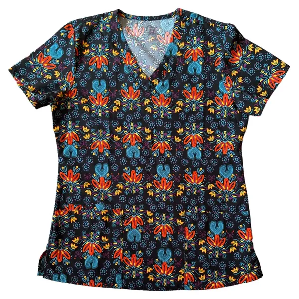 GT Performnce Black Printed V Neck Scrubs Top, S - Image 4