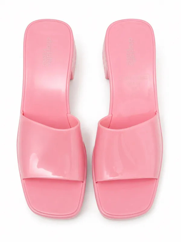Charlotte Russe Pink Jelly Platform Block Heel Mule Sandals Y2K Size 7 - Image 6