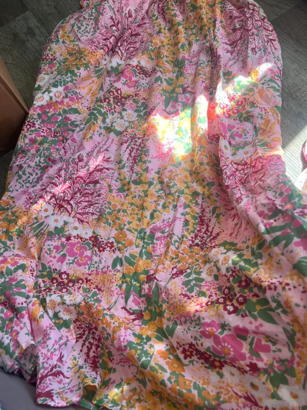 Banjanan L Alexa Floral Pink Green Maxi Tank Ruffle 100% Cotton Dress India Boho - Image 3