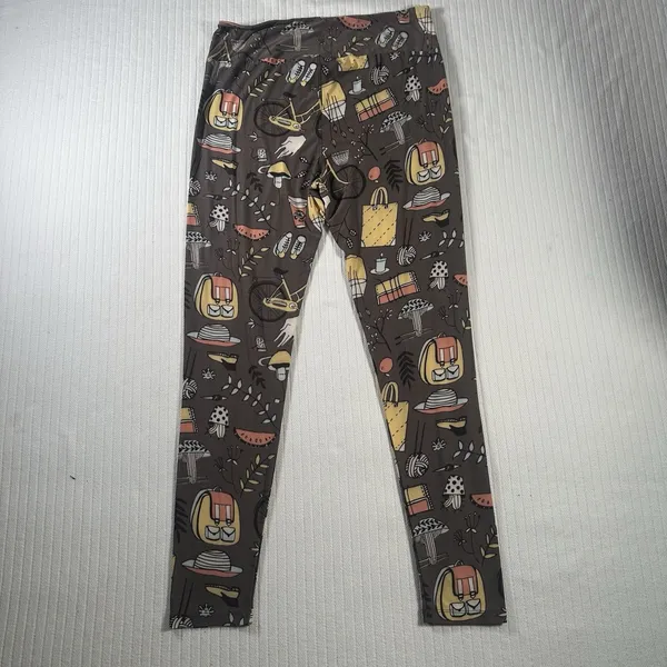 LuLaRoe Tall & Curvy TC Leggings Women’s Gray Floral Bike Coffee Print - Image 9
