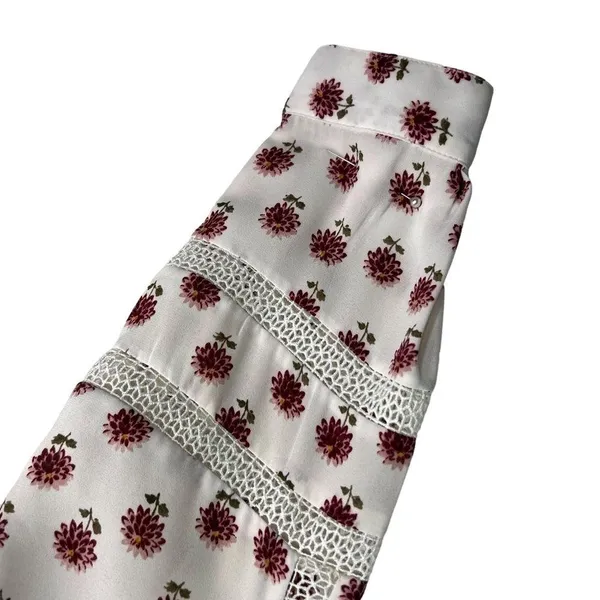 Loft Floral Eyelet Blouse White M - Image 5