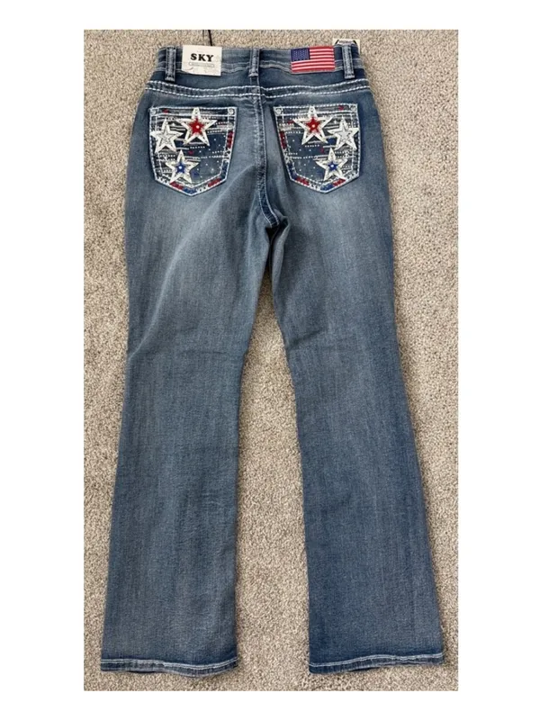 Sky nwt size 11 / 30 Bootcut Jeans with Red, White & Blue Star Pockets - Image 2