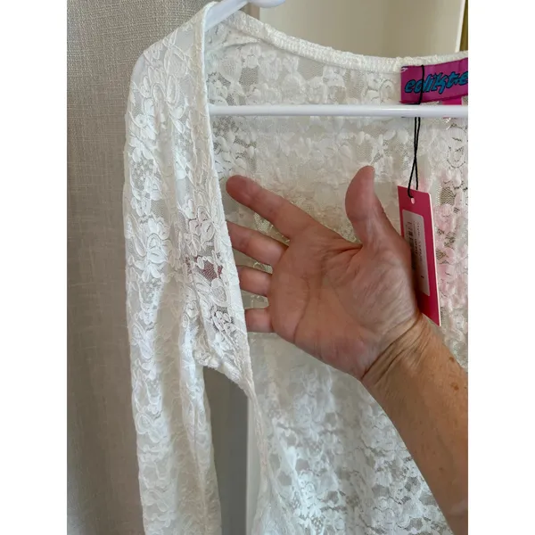 Edikted NWT Zoey Two Piece Bodysuit Women's Large White Sheer Lace Long Sleeve - Image 8