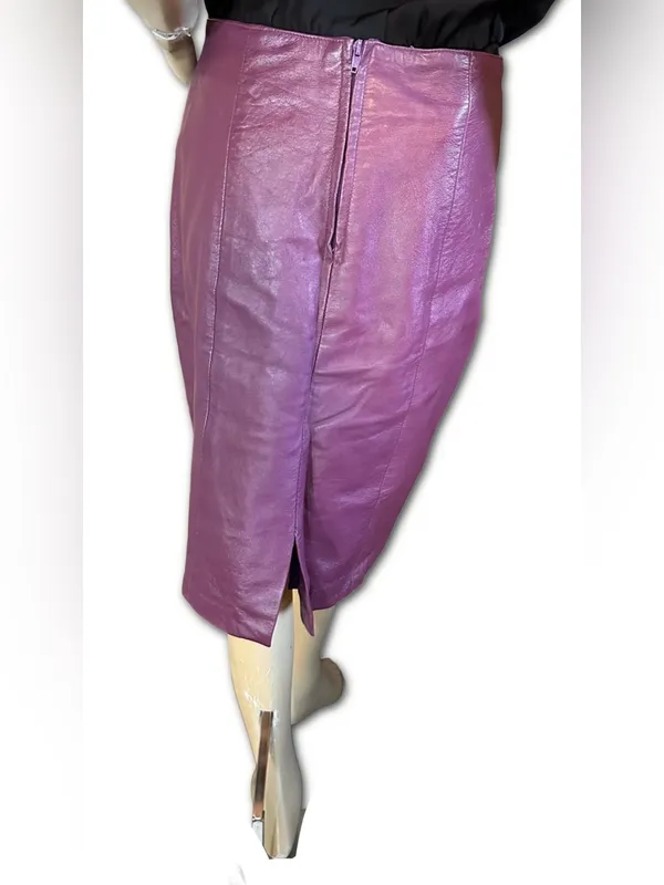Vintage 1990'S Plum Purple Leather Midi Skirt (14) - Image 5