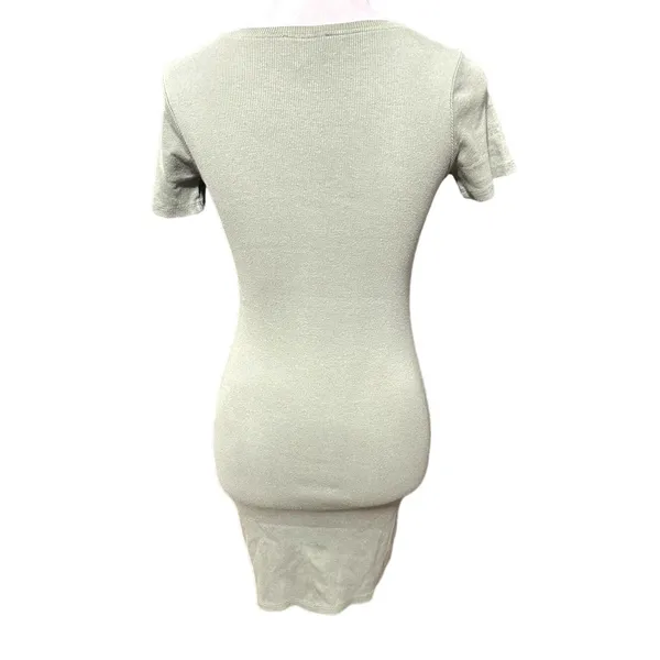 Open Edit Ribbed Bodycon Dress Sage Green Short Sleeve TShirt Dress XXS NWOT - Image 6