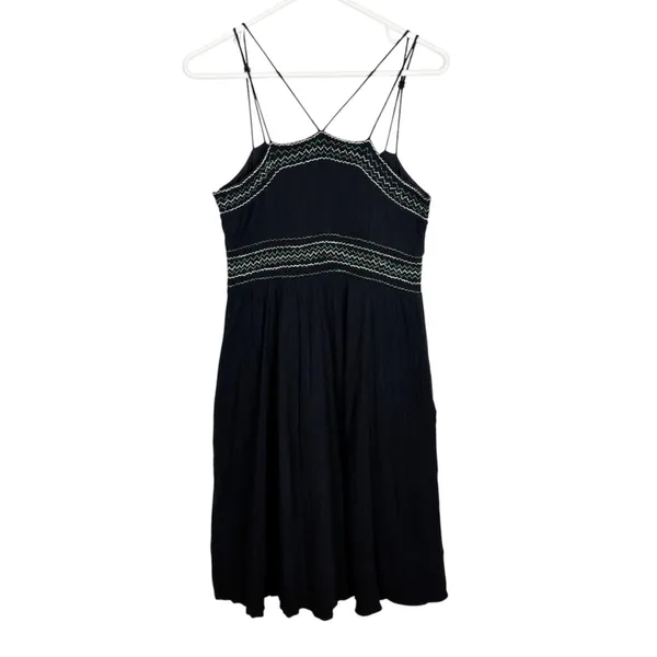 Anthropologie Maeve Dress Size 4 Black Embroidered Strappy Fit Flare Boho Gauze - Image 2