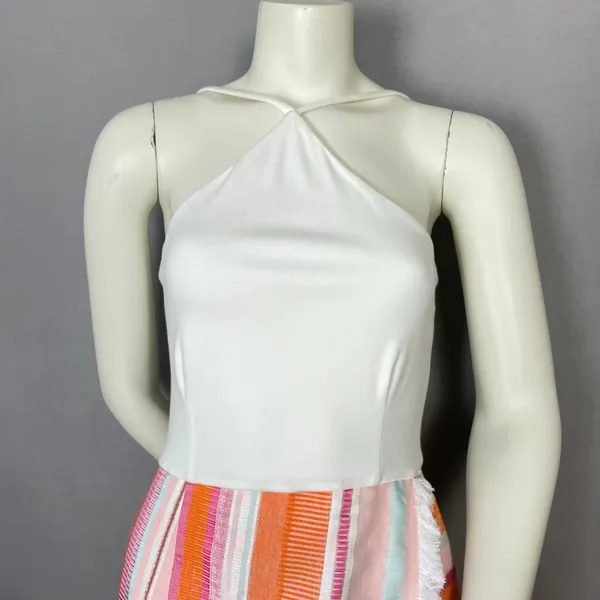 Anthropologie Hutch Dress Kayln‎ Halter Tank Colorful White Sz 4 Faux Wrap Skirt - Image 6