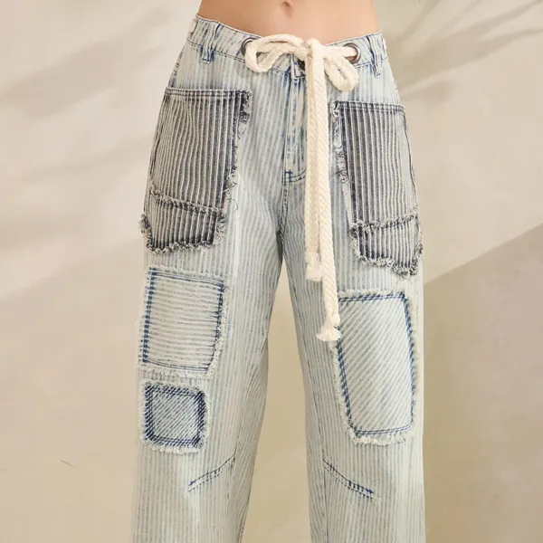 Oli & Hali Light Wash Patchwork Cropped Wide-Leg Jeans XL - Image 7