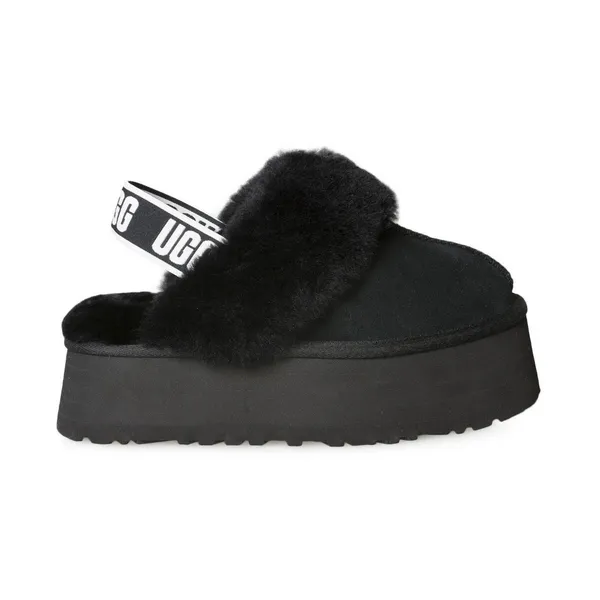 Ugg Funkette Black Suede Sheepskin Strap Platform Women'S Slippers Size 10 - Image 2