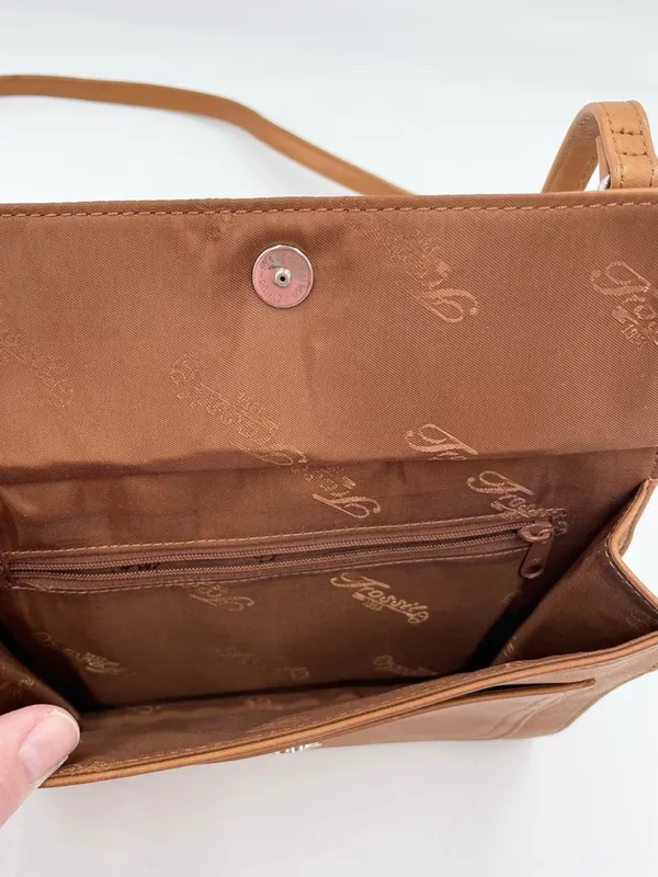Vintage Fossil Double Sided Flap Crossbody Bag Purse Brown Tan Leather Bohemian - Image 6