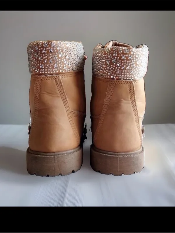 NWOT bebe Zara Rhinestone Studded Combat Boots Tan wheat moto Sz 7.5 Fall bling - Image 3