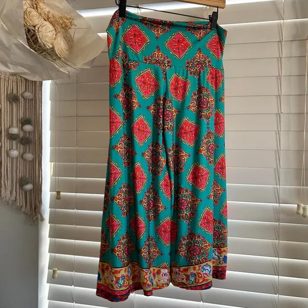 Boho Y2K Psychedelic Paisley Wide Leg Capri Pants flowy relaxed size Large - Image 5