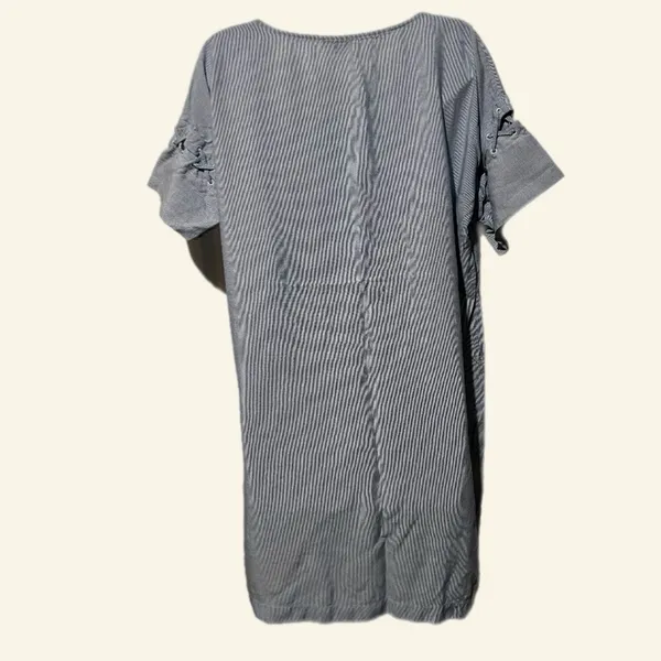 Madewell Blue Cold Shoulder Flutter Sleeve Stripe Laced up Dress coastal chic‎ M - Image 10