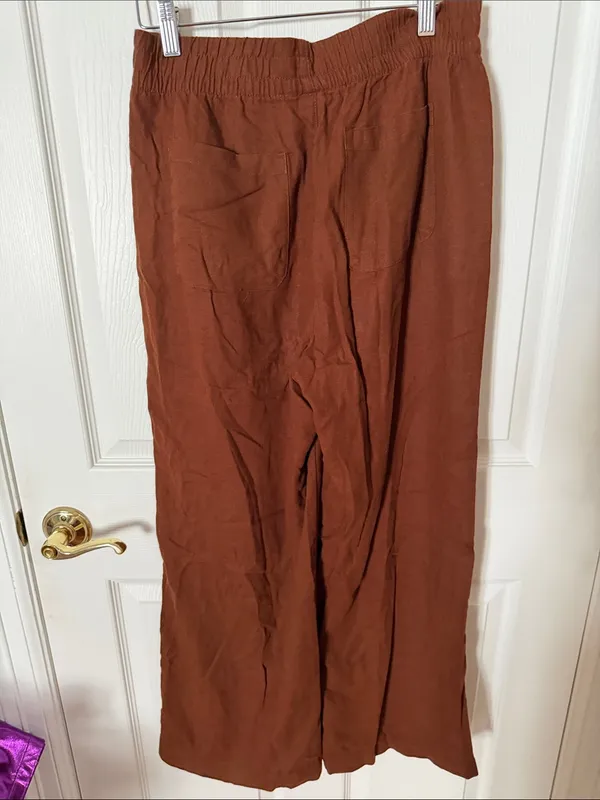 Old Navy Brown women linen blend high-rise wide leg pant small - Image 3