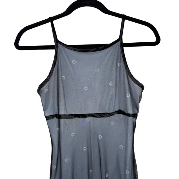 Vtg 90s Mesh Overlay Column Maxi Empire Waist Dress 7/8 Fairy Grunge Whimsigoth - Image 4