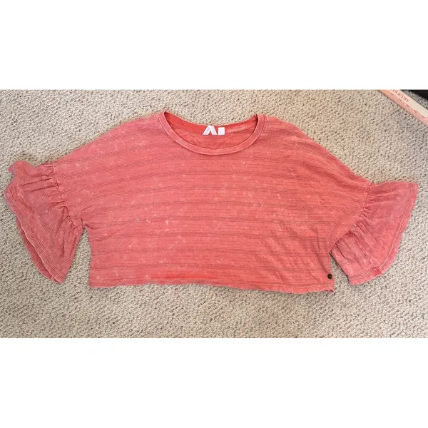 Roxy Coral Cropped Ruffle Sleeve Knit Top‎ Medium Boho Beach - Image 2
