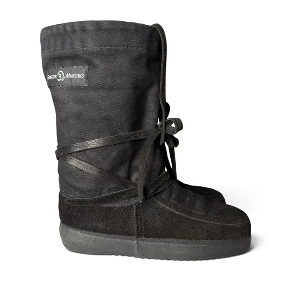 STEGER MUKLUKS Sz 8 Black Moosehide Leather OJIBWA Winter Boots Made In USA - Image 2