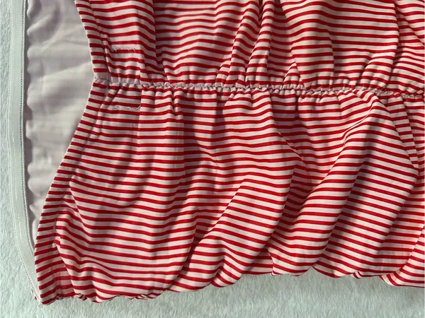 Edikted Gaia Gathered Mini Dress Red White Size XS Ruffle Hem Strapless Ruched - Image 9
