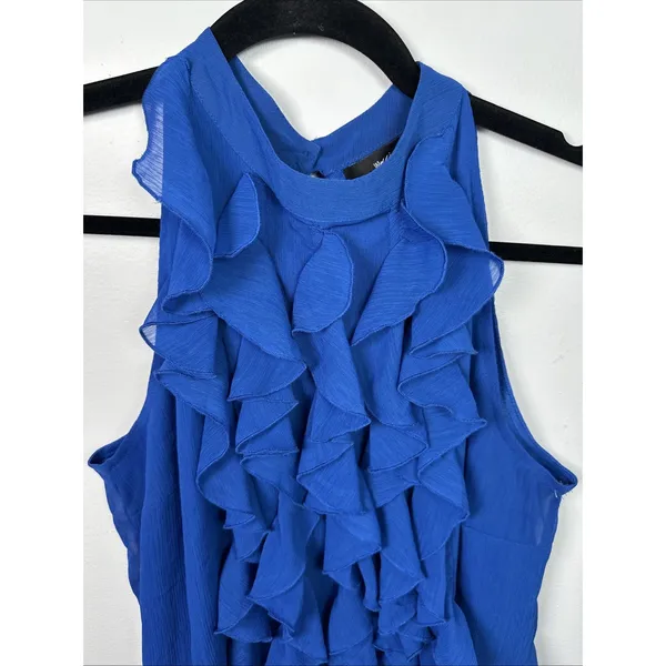 Vintage Mossimo Medium Top Blue Ruffles Y2K‎ Womens Sleeveless Tank Halter Neck - Image 10