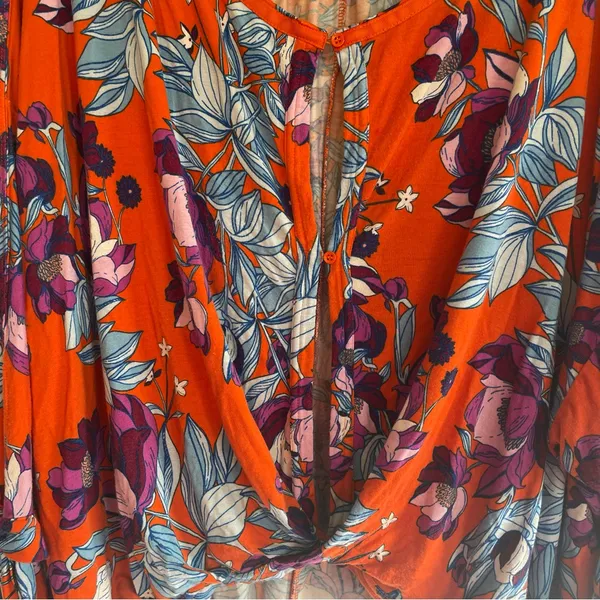 Free People Keepin On Floral Top Blouse Lg Tie Sleeve Boho Cottagecore Bodycon - Image 4