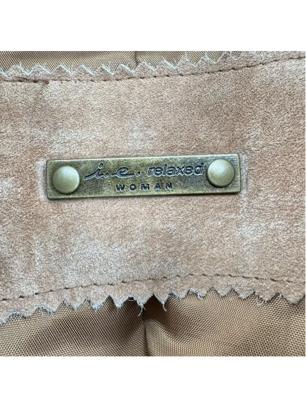 Vtg Tan Genuine Suede Jacket Peplum Button Front Y2K Fall Leather 90s Size 1X - Image 8