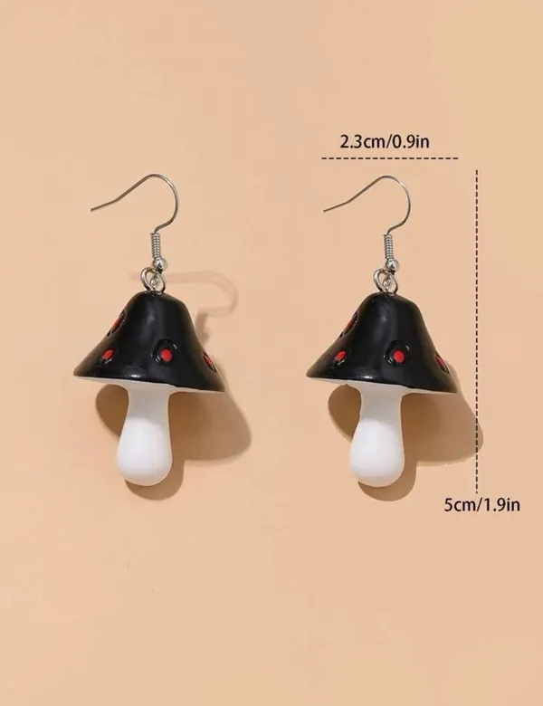 Black and red mushroom dangle earrings, fairycore, cottagecore - Image 3