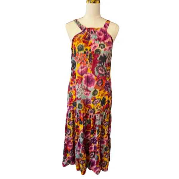 By Anthropologie Floral Modal Maxi Dress XXS Pockets Open Back Boho - Image 2