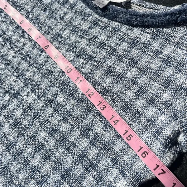 Sara Campbell top small rough texture checkered pattern cotton blend fluffy trim Blue - Image 6