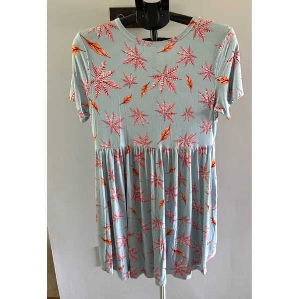 Longyuan Women's Light Blue Leaves Pockets Short Sleeve Dress Size XL‎ - Image 4