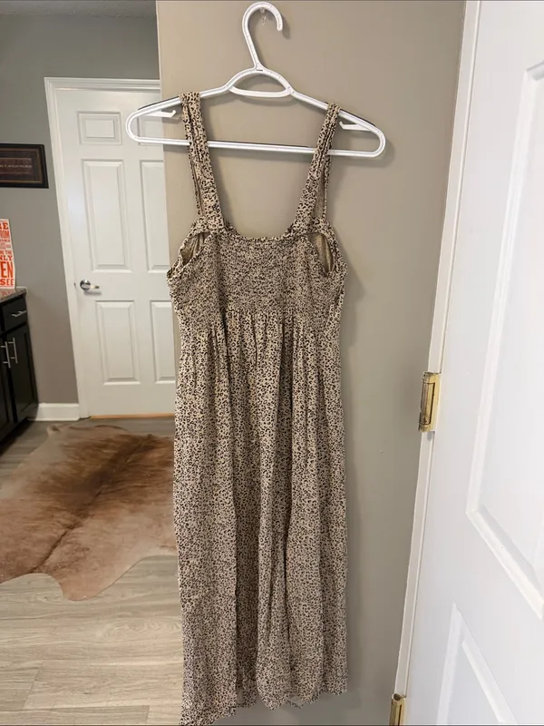 Japna Leopard Print Midi Dress Western Boho Button Front Smocked Back L - Image 6