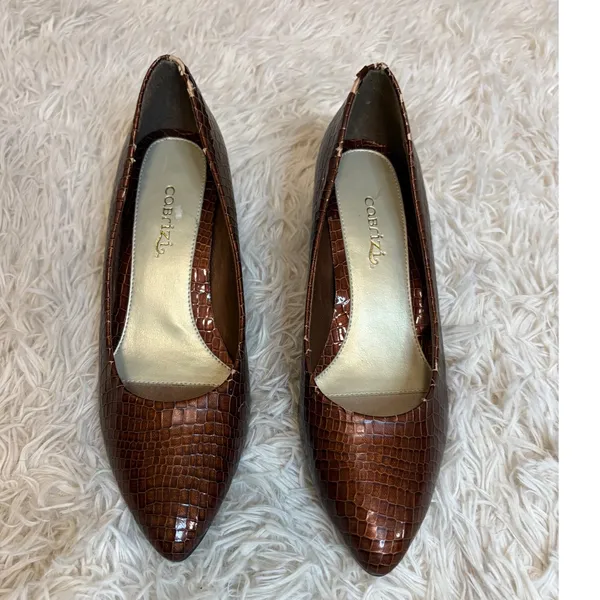Vintage Cobizi Brown Croc Embossed Pointed Toe Heels Womens‎ Size 7.5 Medium - Image 2