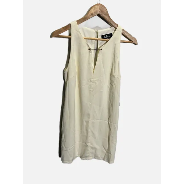 Lulus Near or Bar Dress Small Cream Gold Bar Detail V-Neck Mini Cocktail Party - Image 2
