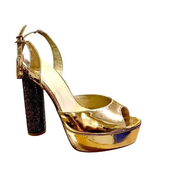Wild Diva Ankle Strap Patent Rhinestone Wrapped Cylindrical Heels - Image 2
