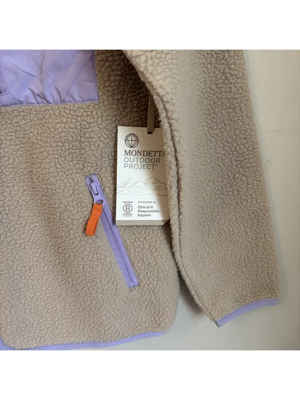 Mondetta Outdoor Project Beige Sherpa Fleece Full-Zip Jacket Quilted Pocket S - Image 2