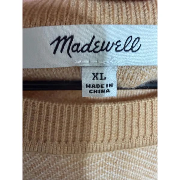 MADEWELL Women's XL Merinol Wool Windowpane Plaid Pullover Sweater Camel Tan - Image 10