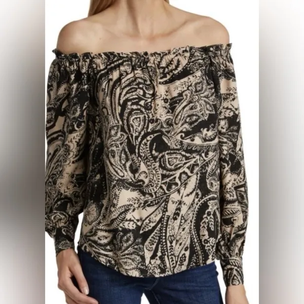 Elie Tahari Paisley Viscose off-the-shoulder blouse Top Size M - Image 2
