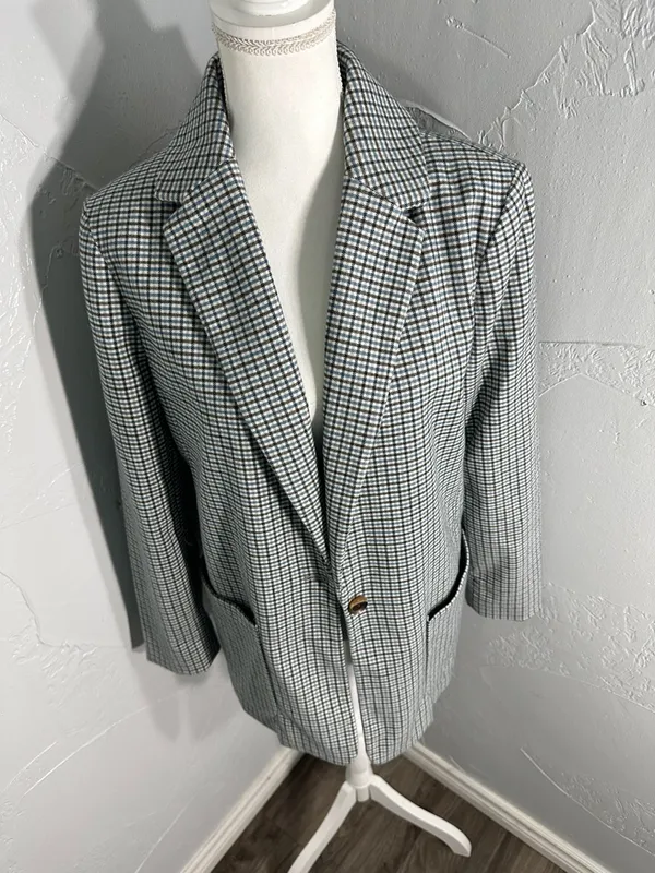 a new day Plaid Single-Button Blazer in Blue and Black. - Image 8