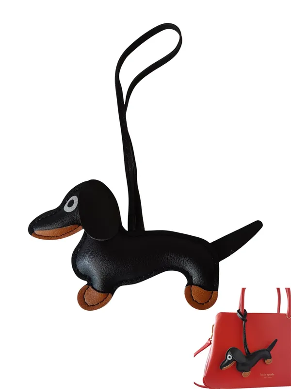 Black & Tan Faux Leather Dachshund Dog Bag Charm Purse Keychain - Image 2