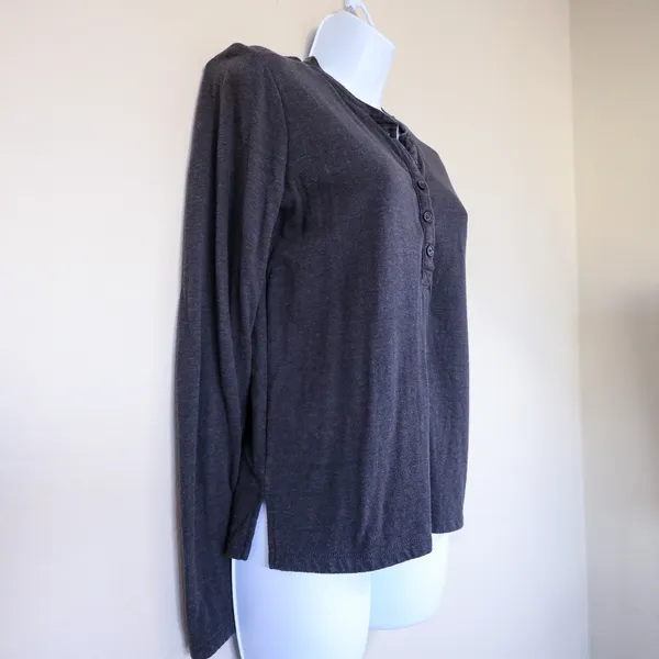 Marine Layer Henley Top Women Small Charcoal Grey Long Sleeve Button Neck Shirt - Image 8